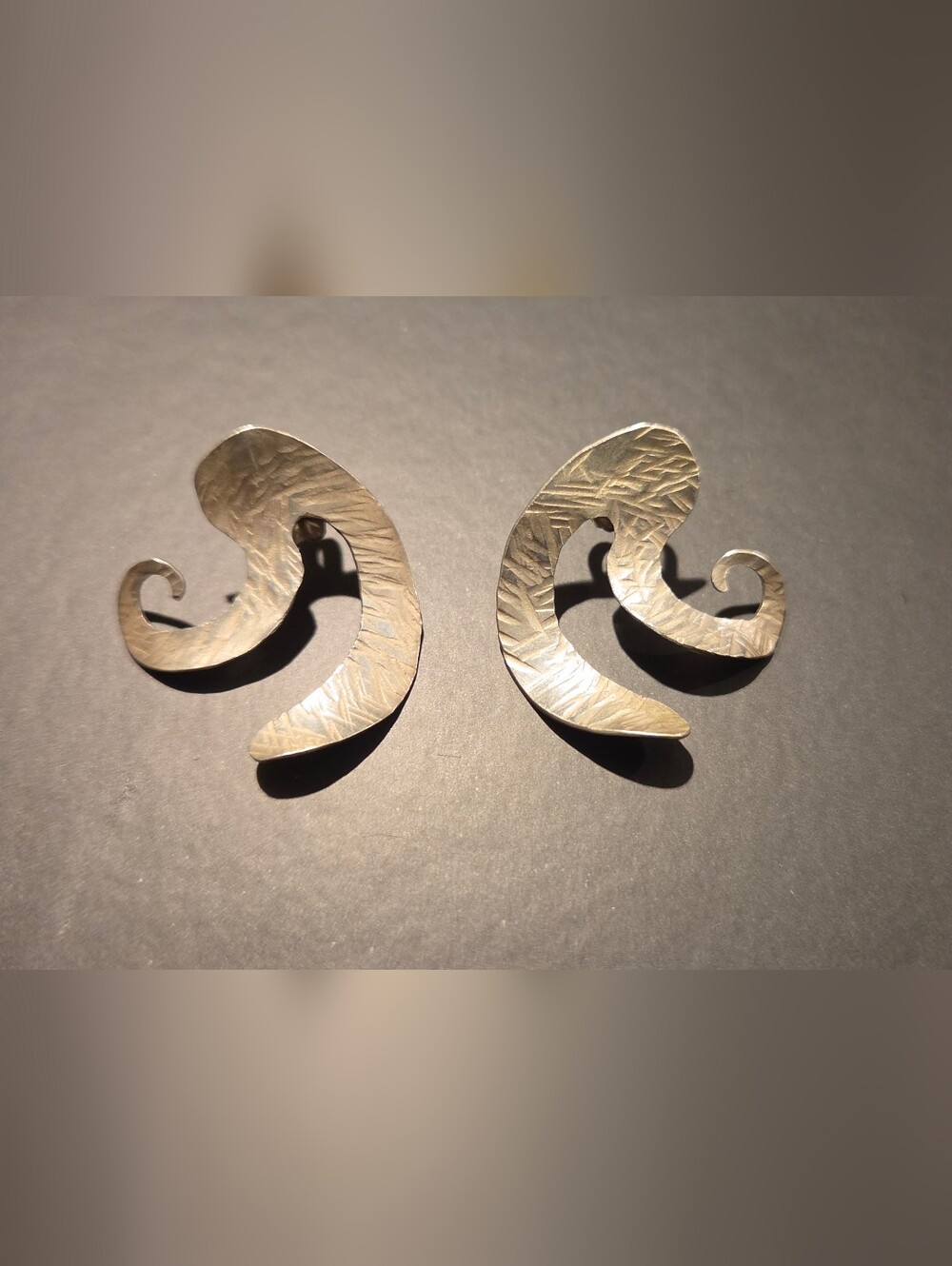 Handcrafted Textured Silver Swirl Earrings - Silver